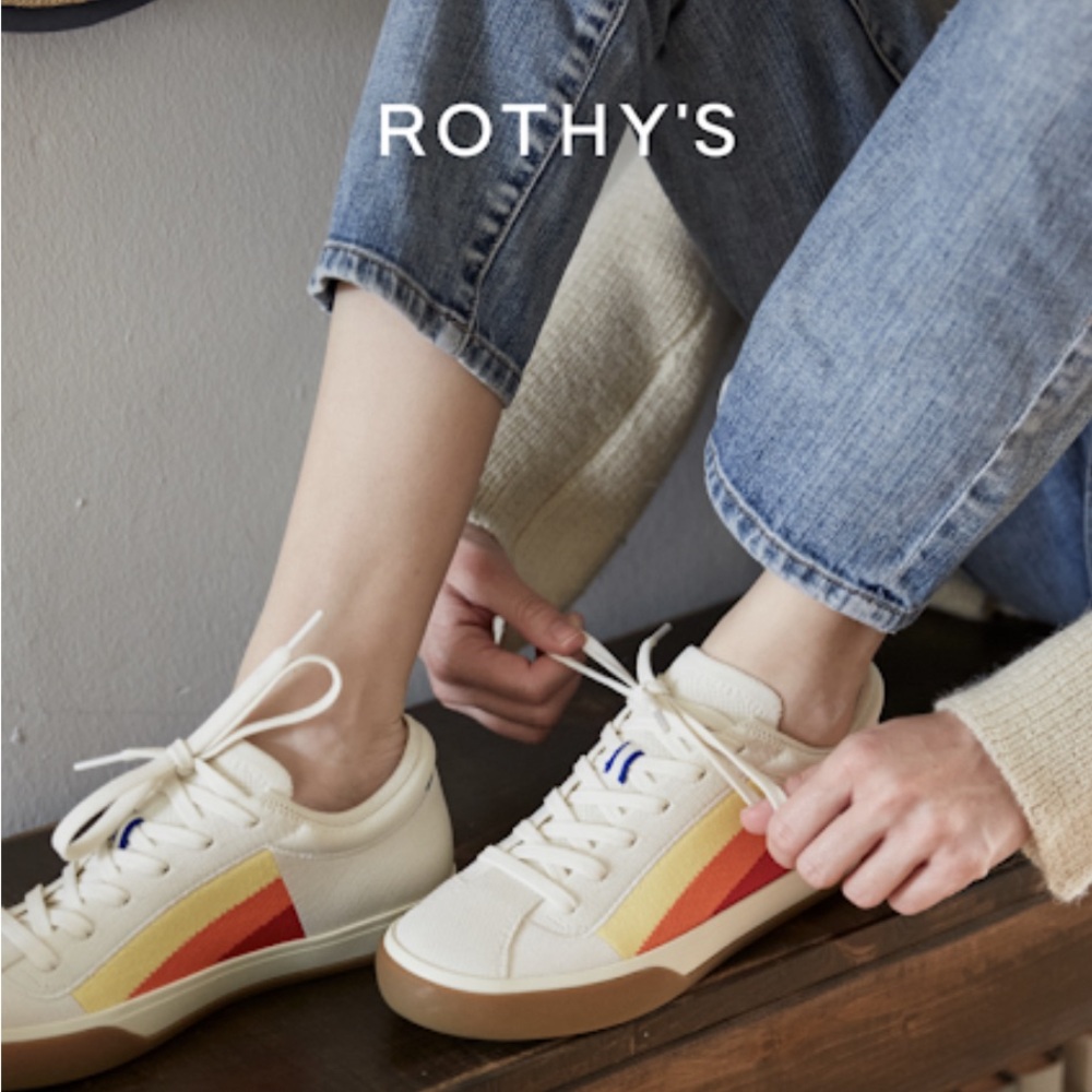 Rothy's The Lace Up Sneaker Rare Yellow Retro Stripe Women's Size 9